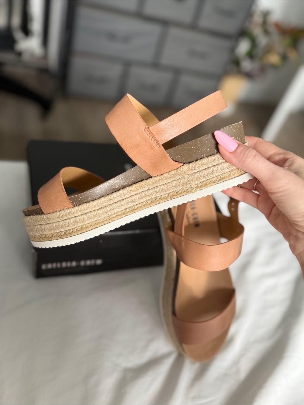 NWT Chelsea Crew Women's Tan Genuine Leather Espadrille Platform Sandal, US 8